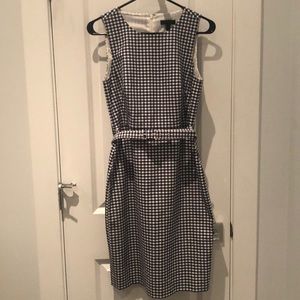 J Crew Navy Gingham Belted Sheath Dress
